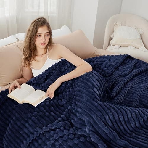 Bedsure GentleSoft Blue Fleece Blanket for Couch - Cozy Soft Blankets for Women, Cute Small Throws for Girls, 90x90 Inches thumbnail 4