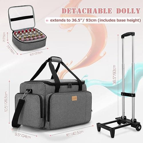 LUXJA Rolling Nail Polish Organizer Holds 90 Bottles and a Nail Lamp, Rolling Nail Polish Case with a Detachable Dolly and 3 Removable Cases (Patented), Gray thumbnail 3