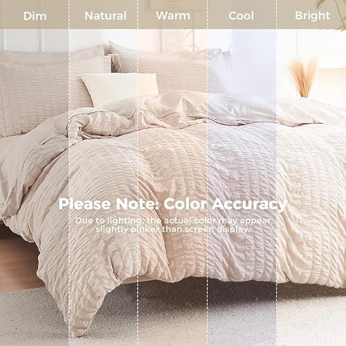 HYMOKEGE Beige King Size Comforter Set Seersucker 7 Pieces, All Season Luxury Bed in a Bag for Bedroom, Bedding Set with Comforters, Sheets, Pillowcases & Shams thumbnail 2