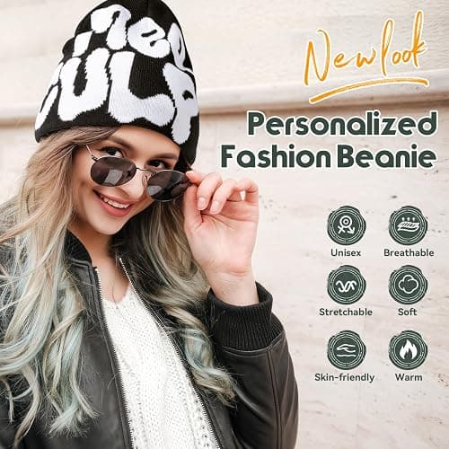 TaowaveWomen Beanie Y2k Hat,MEA Culpa Graphic Beanies Designs,Winter Hat Knit Skull Cap for Women - One Size - Gray Gray thumbnail 4