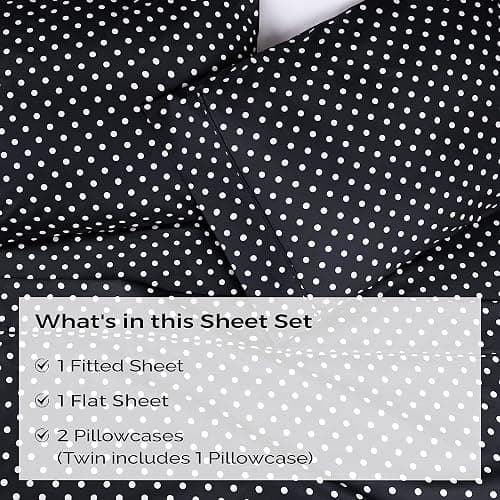 Superior Polka Dot Sheet Set, 600 Thread Count Cotton Blend Bedding Sets, Soft and Wrinkle Resistant Sheets with Deep Fitting Pockets - Full, Black thumbnail 9