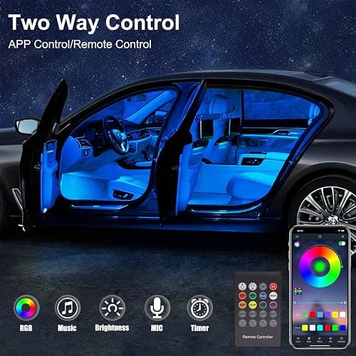 Car LED Strip Lights, LEDCARE 9 in 1 RGB Car Interior Lights with APP & Remote Control, 16 Million Colors Ambient Lighting Kit with 5 Fiber Optic LED Strips & 4 Under Dash Lights, Sync to Music thumbnail 4
