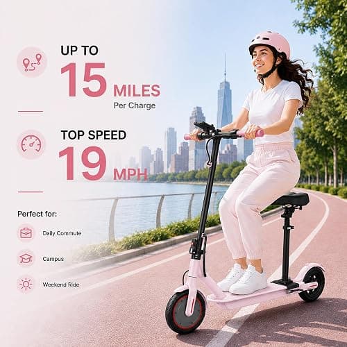 Joyhis Electric Scooter for Adults with Seat, 19Mph Escooter, 15-21 Miles Range Scooters, 8.5" Folding Scooters with APP Control, 350W Commuting Scooter Kick Scooter for Adults, for Teens thumbnail 3
