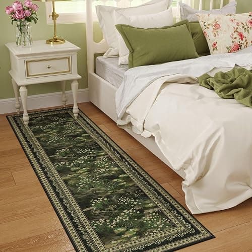 Rugcomf Runner Rug Impressionist-Style Vintage Kitchen Rugs Non Slip Washable Soft Carpet Runner for Kitchen Laundry Bedroom Bathroom, Green thumbnail 4