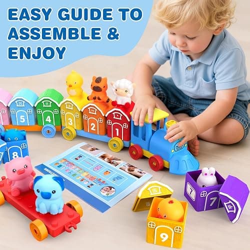 GooMags Montessori Learning Toy Toddler Animal Train Counting Barns Puppets | Montessori toy farm train set with 9 barns & 10 finger puppets for matching sorting, preschool gift for toddler boys girls thumbnail 8