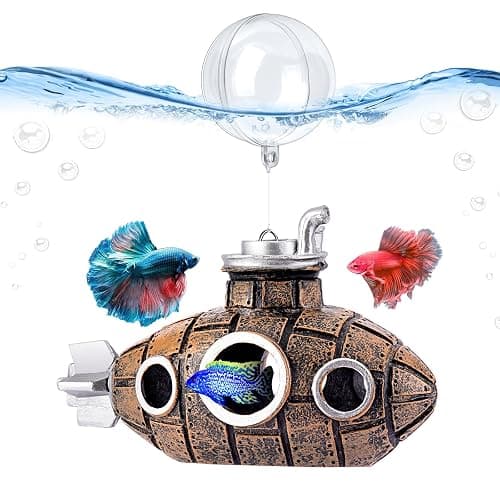 Floating Fish Tank Decoration, Little Cute Retro Submarine Aquarium Decoration with Two Float Balls, Resinous Fish Tank Accessorie, Safe Fish Toy for Betta Cichlid Goldfish Shrimps Hermit Crabs - Image 1
