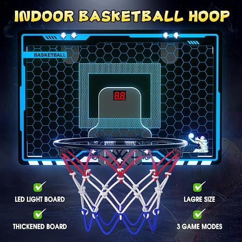 HopeRock Indoor Mini Basketball Hoop for Kids, Basketball Hoops Over The Door with LED Lighting, Mini Hoop with Scoreboard & 3 Balls, Basketball Toys Gifts for 5 6 7 8 9 10 11 12 Year Old Boys Girls thumbnail 5