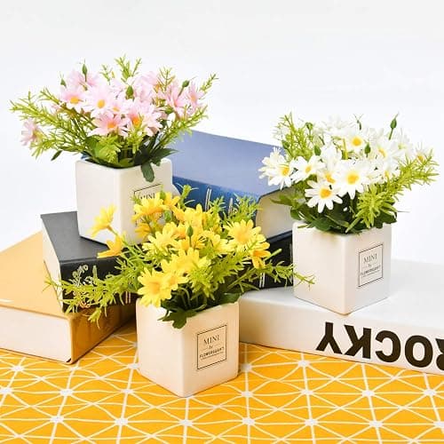 AIFUSI Artificial Flowers, Daisy Flower with Vase Silky Artificial Daisies Bouquet Fake Plant Bonsai for Home Office Wedding Decoration, Table Centerpieces Arrangement, Windowsill Decor thumbnail 7