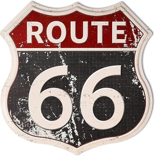 HANTAJANSS Route 66 Sign, 12x12 Inch Wall Art, Metal | Vintage retro road wall art for man cave garage bedroom, stainless steel with pre-drilled holes, nameplate slot, 12x12 inch - Image 1