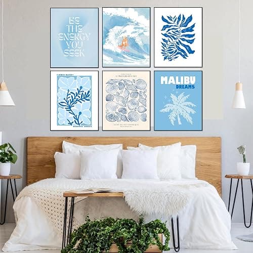 Blue Beach Coastal Wall Decor - 8x10 Inches Set of 6 UNFRAMED Cowgirl Granddaughter Posters & Prints - Ocean Nautical Surfboard Neutral Wall Art - Aesthetic Summer Minimalist Abstract Beachy Wall Art (8x10" Beach Poster) thumbnail 3