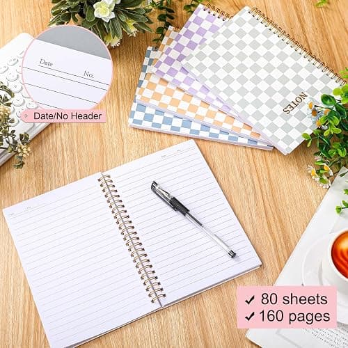 Humyoun 5 Pack Checkered Spiral Notebooks 8.27 x 5.51 Inch Cute Work Notebooks A5 College Ruled 160 Pages/ 80 Sheets Aesthetic School Supplies for Employee Worker Stuff School Office Supplies(Pastel) thumbnail 4