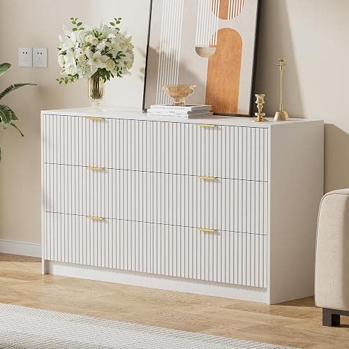 Furniway White Dresser for Bedroom, Modern Dresser with 6 Drawers and Smooth Slides, Wide Chest of Drawers with Golden Handles for Bedroom, Living Room, Closet, 15.7" D x 55.1" W x 31.4" H thumbnail 7