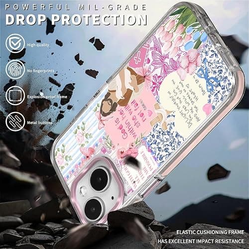 COTAIL Clear Case for iPhone 14, [Magnetic Charging Compatible][Military-Grade Protection][Anti-Yellowing] Shockproof Slim Magnetic Phone Case for iPhone 14, Pink Jesus Collage thumbnail 3
