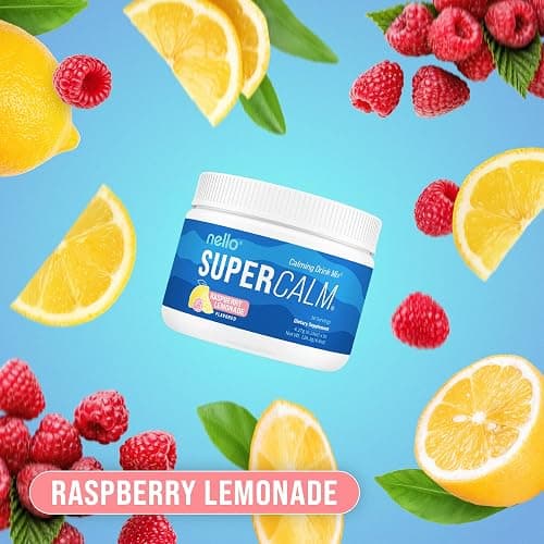 Nello Supercalm Powdered Drink Mix Tub, Cortisol Reducer*, Sleep Aid Supplement, L Theanine, Ksm-66 Ashwagandha, Magnesium Glycinate, Vitamin D 3, No Sugar, Non GMO, 30 Ct, Raspberry Lemonade thumbnail 2