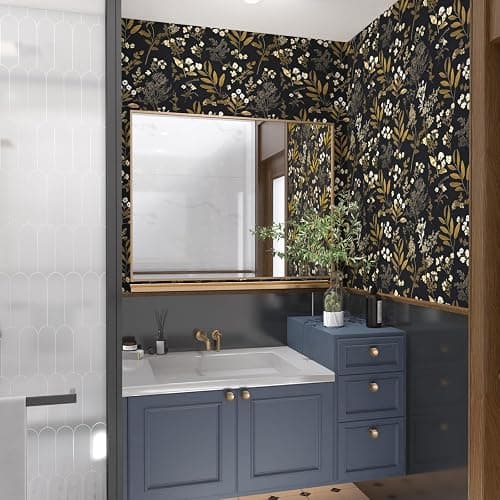 Laatse Black Gold Wallpaper Peel and Stick Dark Floral Wallpaper 17.5in x 118in Vintage Leaf Contact Paper Vinyl Waterproof Self Adhesive Boho Botanical Wall Paper for Bedroom Cabinet Décor thumbnail 6