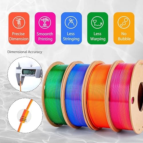 3Dgenius 3D Printer Filament Bundle Silk PLA Filament 1.75mm Pack 3D Printing Filament Pack Silk PLA 3D Printer Filament Fit Most FDM Printers, 250g X 4 Spools, Totally 1KG, 4Pack2 thumbnail 4