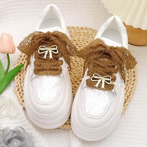 WEGOODZF Flat Lace Fancy Shoelaces: 3CM Wide Lace Shoe Laces for Women - 2 Pairs - 01 White - 47inch (120CM) thumbnail 9