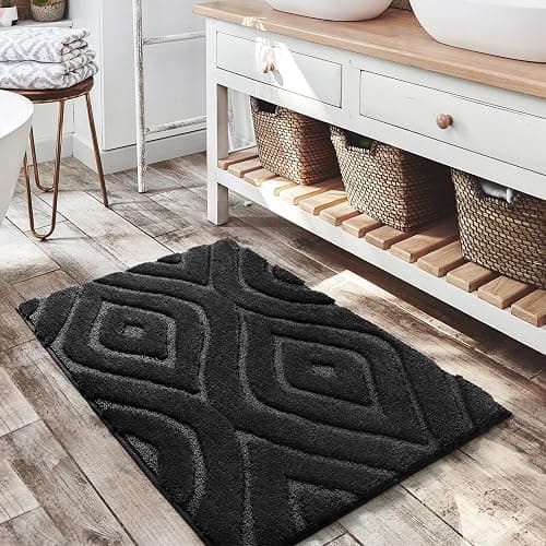 DEXDE Bathroom Rugs 20x32 Inches - Boho Bath Rug Geometric Non-Slip Machine Washable Soft Quick Dry Plush Bath Mat for Bathroom, White - Image 1