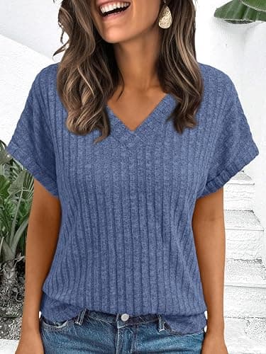 AUTOMET Women Tops Summer Sweaters Short Sleeve V Neck Shirts 2025 Spring Fashion Dressy Casual Business Tunic Blouses thumbnail 6