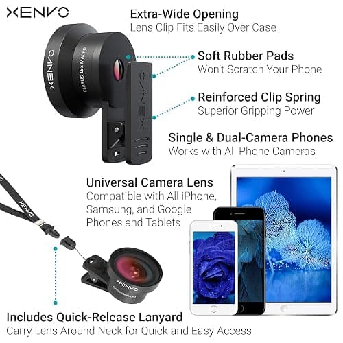 Xenvo Pro Lens Kit for iPhone and Android, Macro and Wide Angle Lens with LED Light and Travel Case Black thumbnail 6