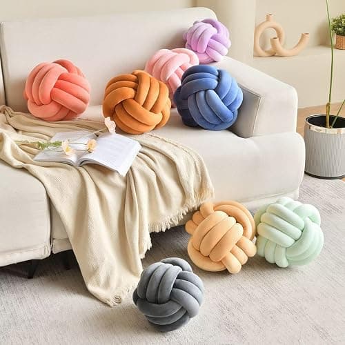 LUSJNGE Decorative Throw Knot Pillow Ball for Home Chair Sofa Couch Bed Aesthetic Round Velvet Knotted Pillow Cushion (Pink, 8 inches) thumbnail 7