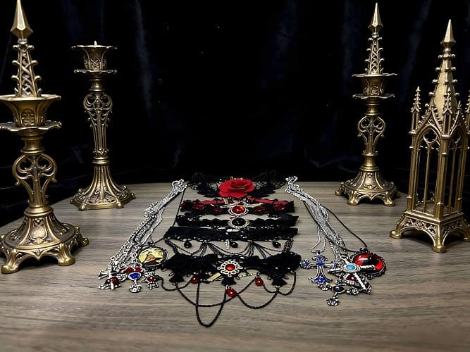 TNRASRTEA Vintage Gothic Mystery Jewelry Jar for Women,40-45 Piece Y2k Grunge Alt Punk Jewelry Set(Necklaces, Earrings, Rings, Bracelets, Brooches, Nail Stickers)，Birthday Gifts for Women thumbnail 6