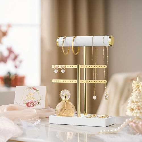 bussdis 2 Tier Bracelet Holder Display - Detachable T Bar White Velvet Bracelet Holder, Jewelry Holder Organizer for Bracelet, Necklace, Earrings, Rings thumbnail 2