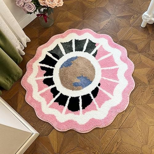 LAKEA Pink Round Tufted Rug Soft Thick Plush Educational Non-Slip Durable Easy Clean Girls Room Friendly Global Decor (35.4X35.4 inch) thumbnail 2