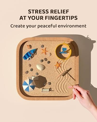 Mini Zen Garden - Beach Sandbox for Desk - Sand Tray Therapy Kit - Miniature Zen Garden Gift Set with Natural Sand, Rakes, Rocks and Accessories thumbnail 6