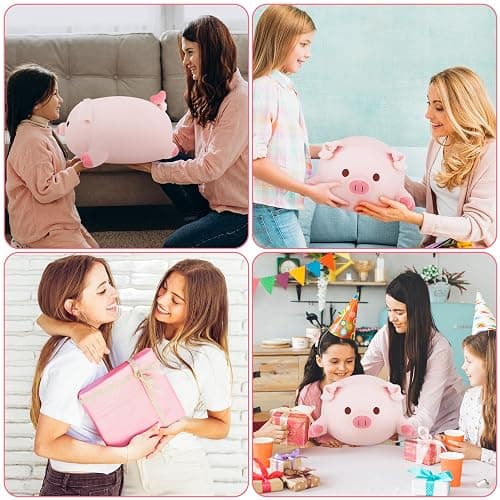 Achwishap 5PCS Pig Family,Pig Stuffed Animal Mommy with 4 Pig Babies Plush,Cute Pig Plush Pillow Cushion Doll,Kawaii Pig Plush Toy Hugging Pillow for Kid Birthday Gift Adult Valentines(16” Pig Family) thumbnail 5