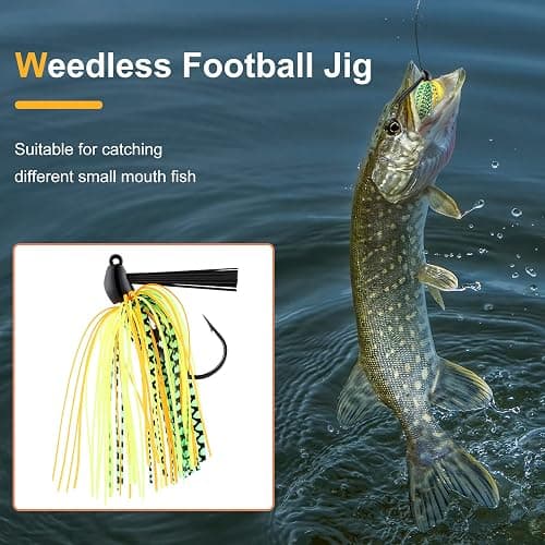 Sumind 8 Pcs Bass Fishing Jigs Bass Weedless Football Jig Metal Football Head Kit Swim Silicone Skirts Weed Guard Flipping Lures, Colorful, 10 G/ 3/8 oz thumbnail 7