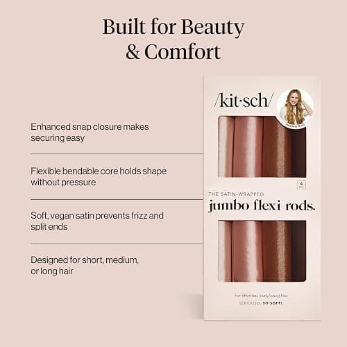 Kitsch Satin Hair Curlers, Heatless Curling Rod - Jumbo Flexi Rod, Heatless Hair Curler - Hair Curlers to Sleep In - No Heat Overnight Curls - For All Hair Types and Texture - 4pcs Rosewood thumbnail 6