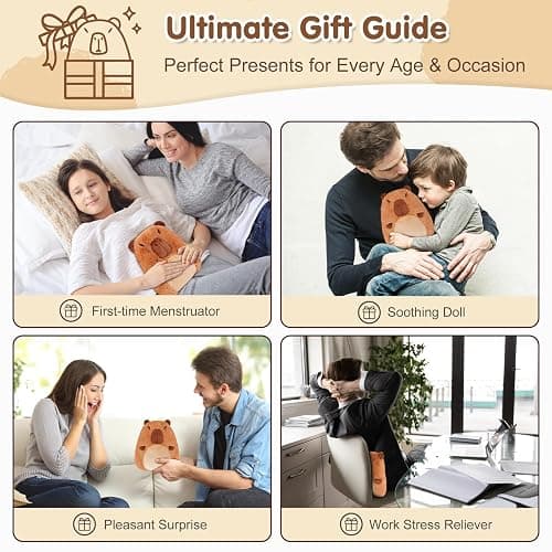 Capybara Microwavable Heating Pad for Belly, Neck & Shoulders, Heated Stuffed Animals with Moist Heat, Removable Plush Cover, Unscented Natural Fill, Adorable Surprise Present, 7.8" x 10.6", 1.2 lb thumbnail 8
