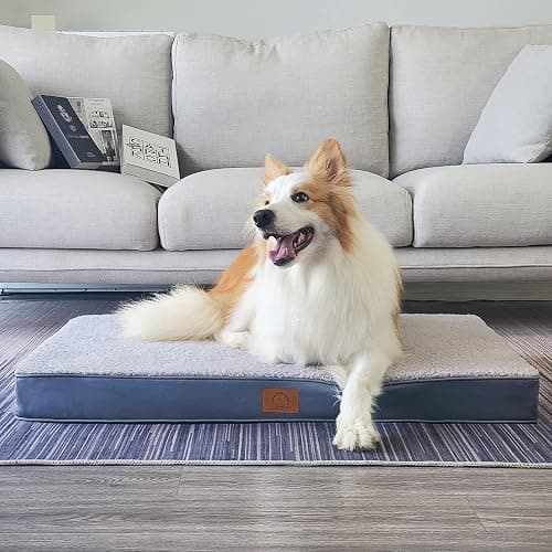 Sunheir Orthopedic Dog Bed for Large Dogs - Big Waterproof Dog Crate Bed with Removable Washable Cover, Egg Crate Foam Support, Anti-Slip Bottom, Deluxe Plush Pet Bed Mat (Grey) thumbnail 5