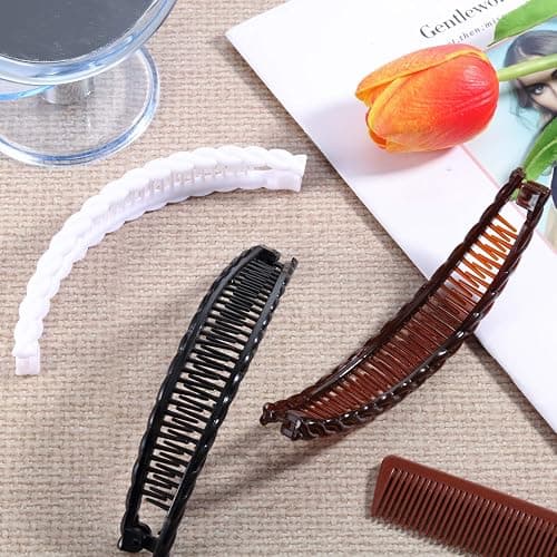 WILLBOND 6 Pieces Banana Hair Clip Clincher Combs Clip Fishtail Fish Shape Hair Clip Ponytail Banana Clip Accessory for Women Hair(Black, White, Brown) thumbnail 4