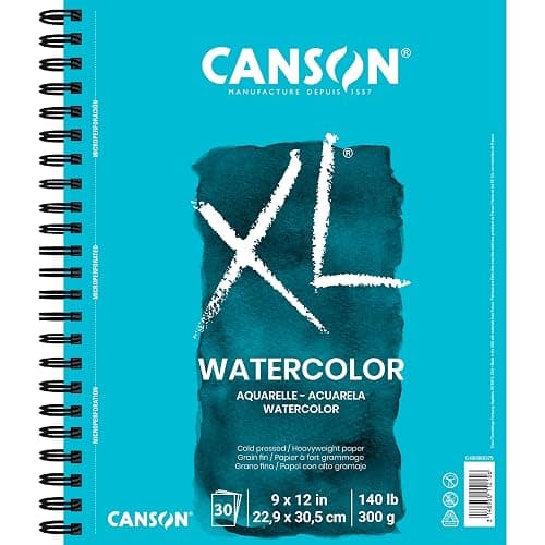 Canson XL Series Watercolor Pad, Heavyweight White Paper, Side Wire Binding, 30 Sheets, 9x12 inch - Image 1