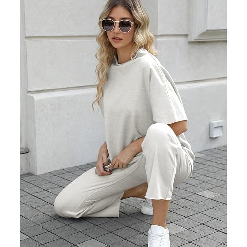 SeeLuNa Women's Two Piece Outfits 3/4 Batwing Sleeve Capelet Crew Neck Pullover Top Wide Leg Pants Lounge Set thumbnail 7