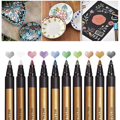 DealKits Lot de 10 marqueurs métalliques pour album photo, bricolage, scrapbooking, coloration, livre d'or de mariage, papier noir, pierre, verre, bois, Pâques, bricolage (2 mm) thumbnail 3