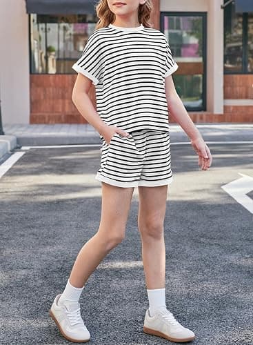 blibean Girls Summer Clothes Sets Kids Textured Striped Outfits Size 6-15 Years thumbnail 5