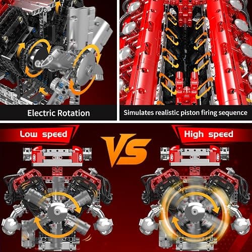 Mould King 10169 V12 Engine Model kit That Runs - Build Your Own STEM V8 Model Engine for Adults, 12-Cylinder Car Engine, Shiftable Gear Operation, Mechanic Engineering Construction Set (3472 PCS) thumbnail 4