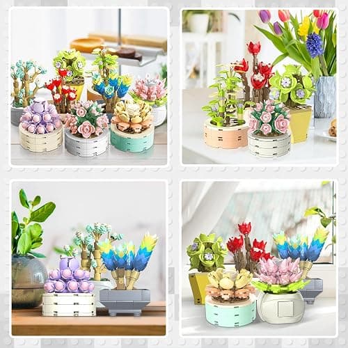 JMBricklayer Flowers Succulents Botanical Collection Building Sets, Plants Office Home Decor Succulents Bonsai Building Toys, Creative Flowers Building Project for Adults, Gifts Ideas for Girls Women thumbnail 4