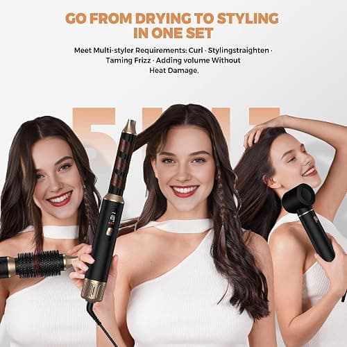 5 in 1 Blow Dryer Brush, Negative Ion Hair Dryer Brush Set Upgrade Hot Air Brush Air Styler Curling Wrap Air Curler, Curling Iron Hair Styling Tools As A Gift for Straight/Curl/Drying/Smoothing thumbnail 2