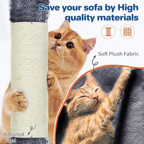 ABCPET Cat Tree Tower 63in Multi-Level Cat Tower for Indoor Cats with Sisal Scratching Posts, Condo, Hammock, Dangling Ball and Extended Platform for Cats to Play, Dark Grey thumbnail 7