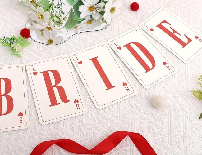 Lucky in Love Bachelorette Banner - Bride Casino Bachelorette Decorations, Las Vegas Sign Bridal Shower Party Supplies, Queen of Heart Playing Card Pieces Garland, Poker Chip Wedding Cake Smash Photo Props thumbnail 7