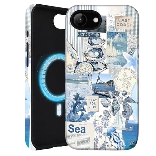 Amzfield Magnetic for iPhone 16e for iPhone 17e Case, Compatible with MagSafe, Aesthetic Summer Phone Case Cute Vintage Seashell Ocean Collage Women Scratch Resistant Shockproof Protective Girly Case thumbnail 8
