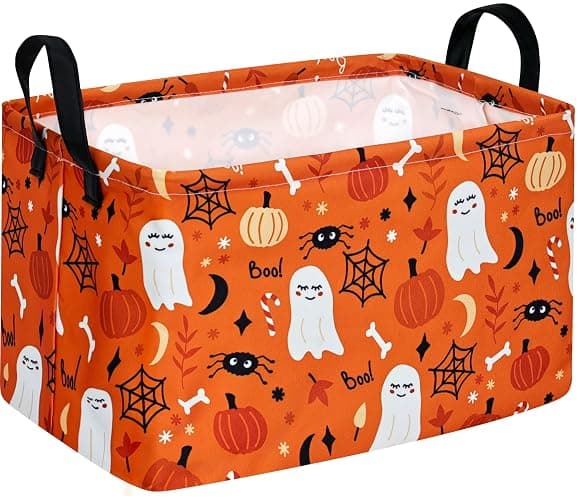 DUYIY Rectangle Pumpkin Ghost Pattern Gift Storage Basket Home Shelf Storage Basket Organizer Box Clothes Laundry Hamper Nursery Basket Laundry Basket with Handles - Image 1