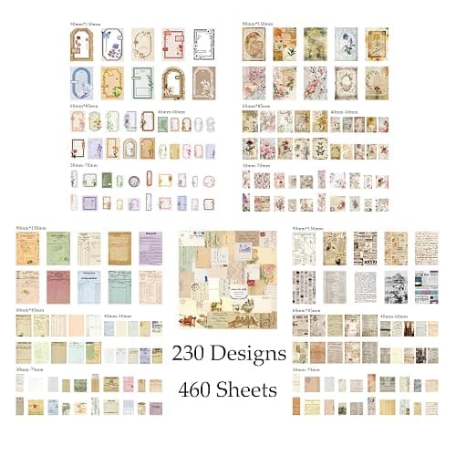 Wmhanler 460 Sheets Vintage Scrapbook Papers Journaling Scrapbooking Supplies Kit junk journal supplies Decorative Craft Paper for Planner, Bullet Journal Collage Card Embellishment Retro Crafts thumbnail 3