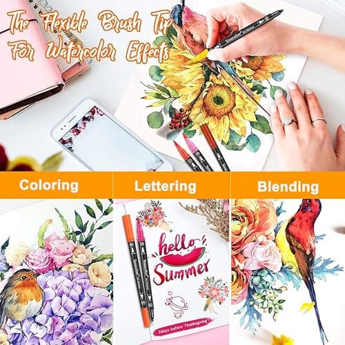 Soucolor 36 Dual Tip Brush Markers, Water-Based Art Pens, Adult Coloring | 36 Color Dual Tip Markers with Brush & Fine Point for Adult Coloring Books, Hand Lettering, Journaling & Drawing Pens thumbnail 6