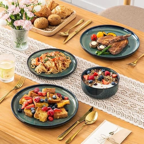 vancasso Starry 12 Pieces Dinnerware Sets for 4, Green Reactive Glaze Dishes Sets, Ceramic Plates and Bowls Set, Dinner Salad Dessert Plates, and Cereal Bowls Set, Dishwasher and Microwave Safe thumbnail 6
