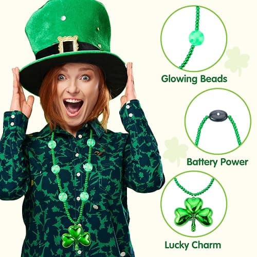 JOYIN St. Patrick's Day LED Shamrock Bead Necklace, Green Jumbo Bead Necklace for St. Patrick's Day Carnival Dress Up, Costume Party Accessories, Irish Decorations Favors thumbnail 4